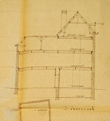 <p>Uitvoeringstekening uit 1963, detail van de nieuwe lengtedoorsnede (Gelders Archief). </p>
